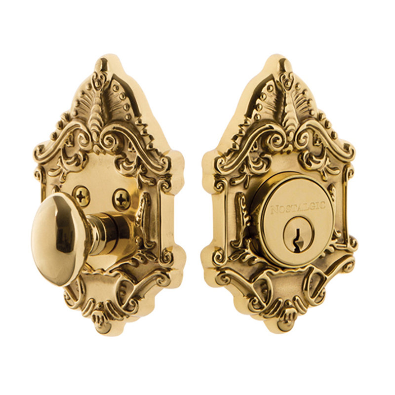 Nostalgic Warehouse Victorian Plate Single Cylinder Deadbolt, Unlacquered Brass, 2.75