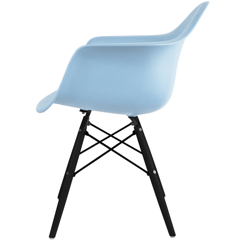 Plastic Dining Armchairs with Natural Wooden Wood Legs Indoor Outdoor, 2, Blue/Black