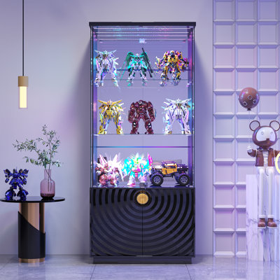 Glass Display Cabinet with Sensor Light and Lock