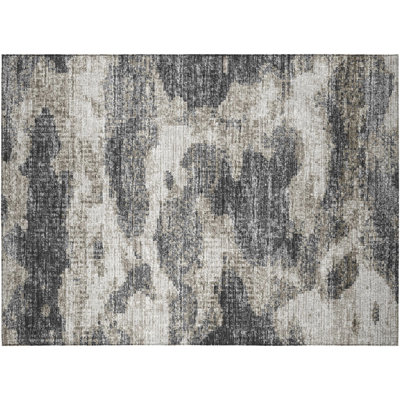 Yamanda Abstract Machine Woven Polyester Indoor / Outdoor Area Rug in Black/Gray