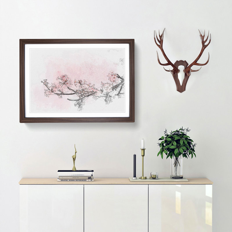 Pink Cherry Blossom in Abstract - Framed Print, 40cm H x 60cm W x 2cm D, Walnut