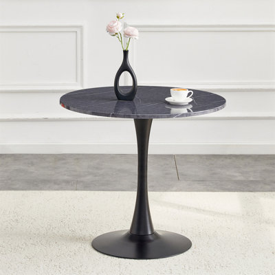 Round Dining Table, 31.5" Circle Tulip Table With Thickened Tabletop & Metal Pedestal, Mid Century Modern Bistro Table For Kitchen, Small Places, Living Room, Cafe