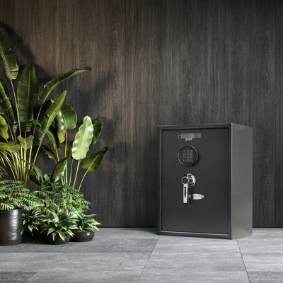 Electronic Lock Safe 1.45 Cubic Ft, Black, With 2 Removable Shelves And Battery Pack Digital Keypad Black Low Alert Back Up Keys