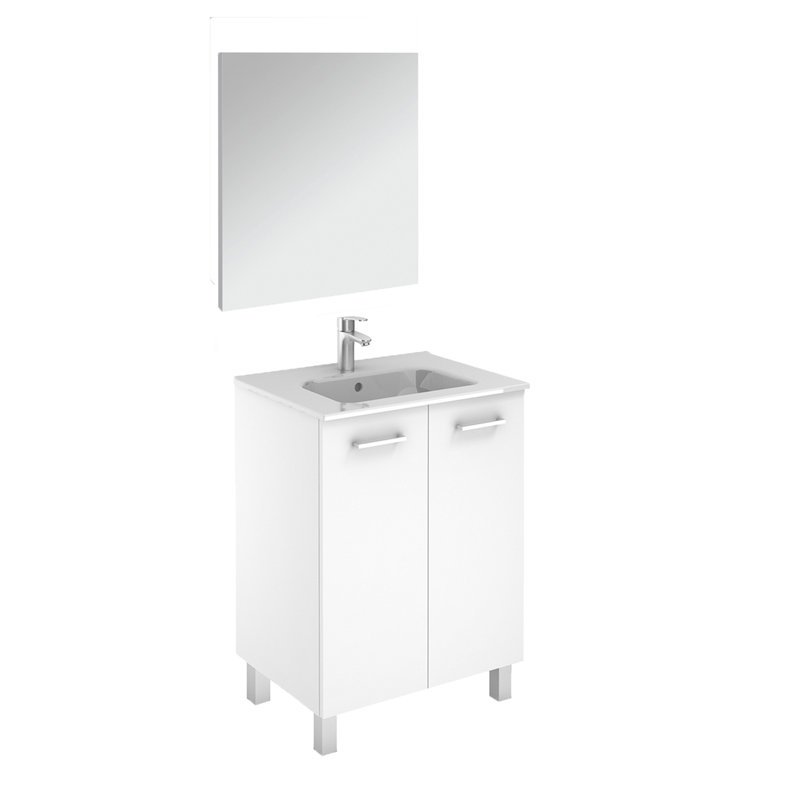 Glossy White 24'' Single Bathroom Vanity with Mirror