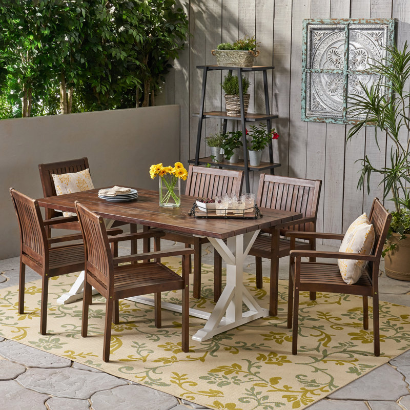 Preston 6 - Person Acacia Wood Patio Dining Set with Rectangular Table