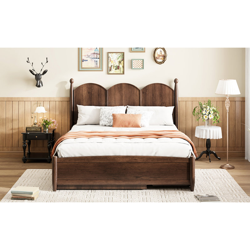 Charmant grand lit avec tiroirs et lit gigogne simple TG, lit gigogne spacieux en noyer, Noyer