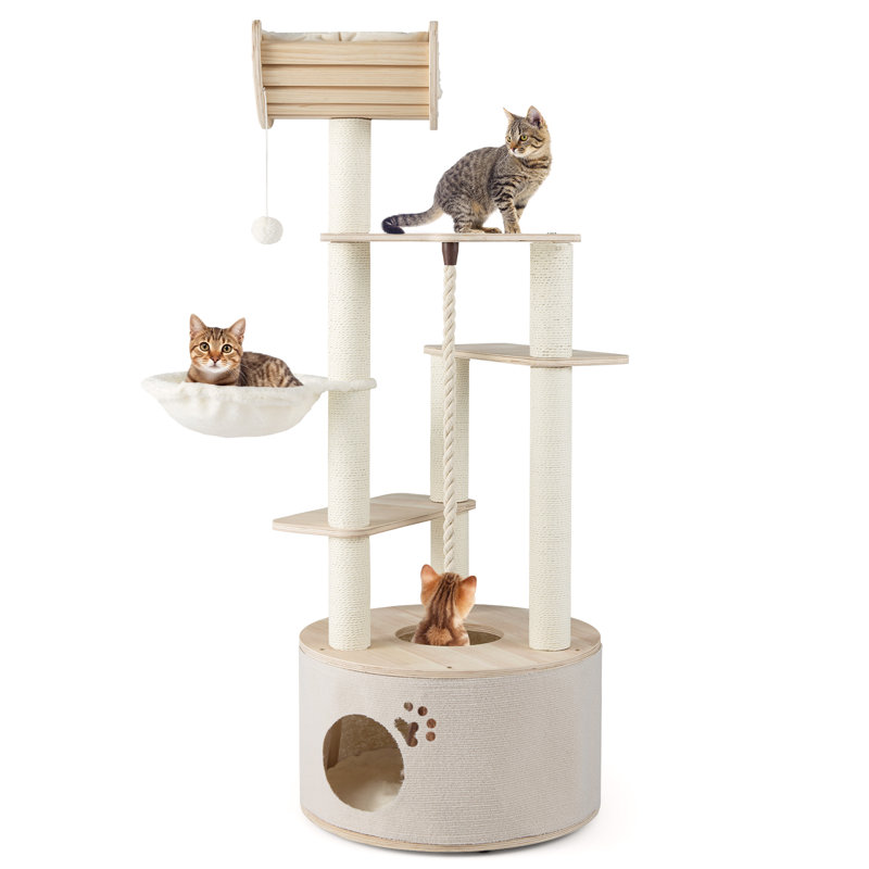 141cm Tall Wooden Cat Tree Indoor Cats Multi-Level Kitten Tower