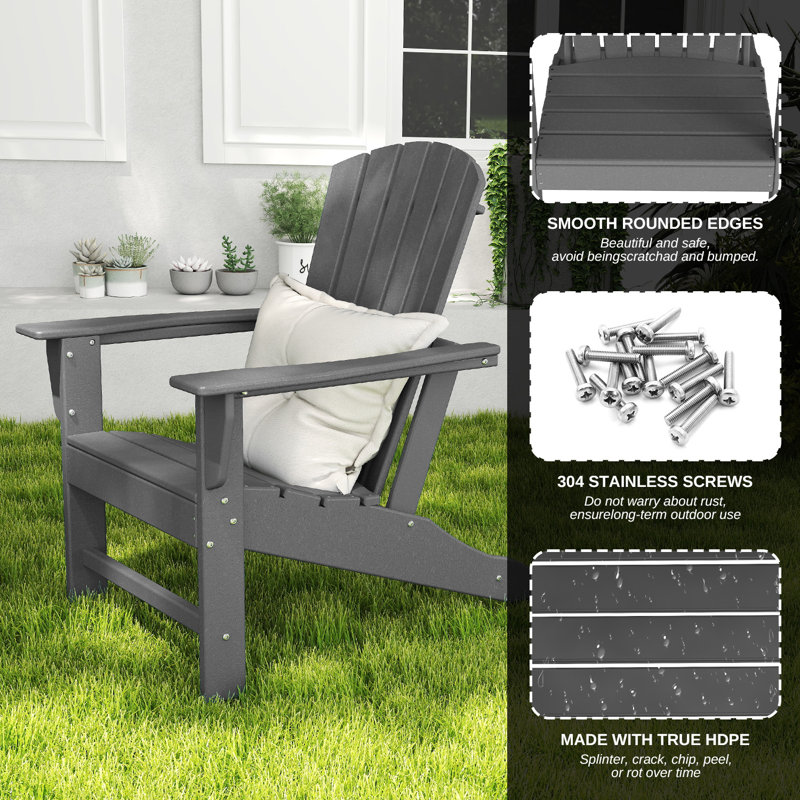 Hdpe Outdoor Adirondack Chair (Set Of 2), Gray