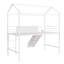 Lit mezzanine simple en métal avec cadre de maison, glissade et tableau d'écriture, blanc