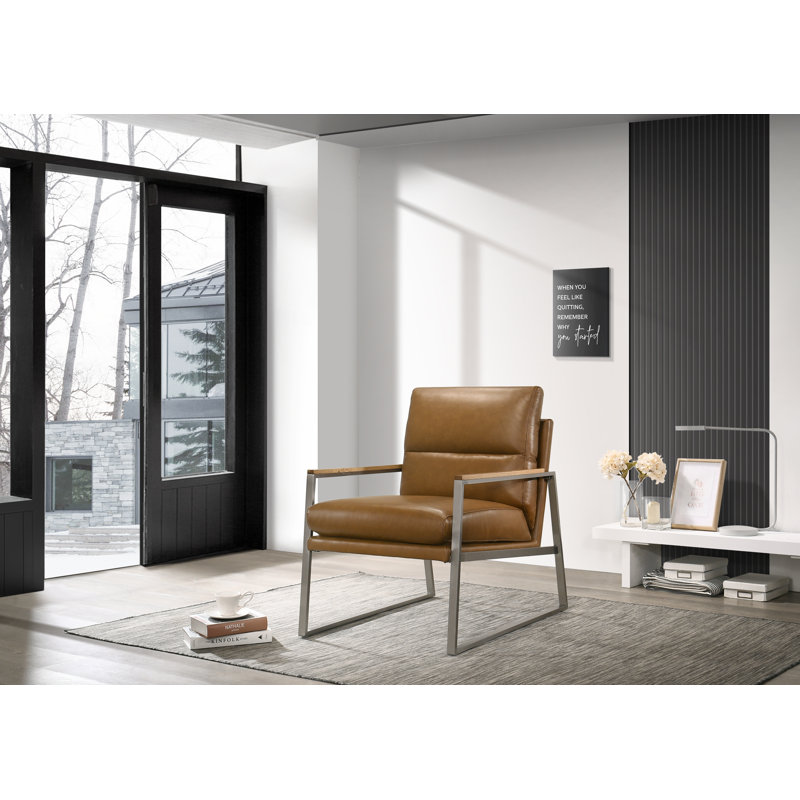 Alexandro Upholstered Armchair, Caramel Brown Genuine Leather