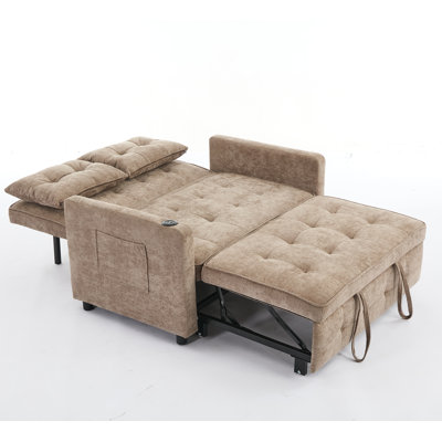 Canapé-lit convertible 3-en-1 avec ports USB et poche latérale, idéal pour plusieurs espaces de vie et une détente confortable