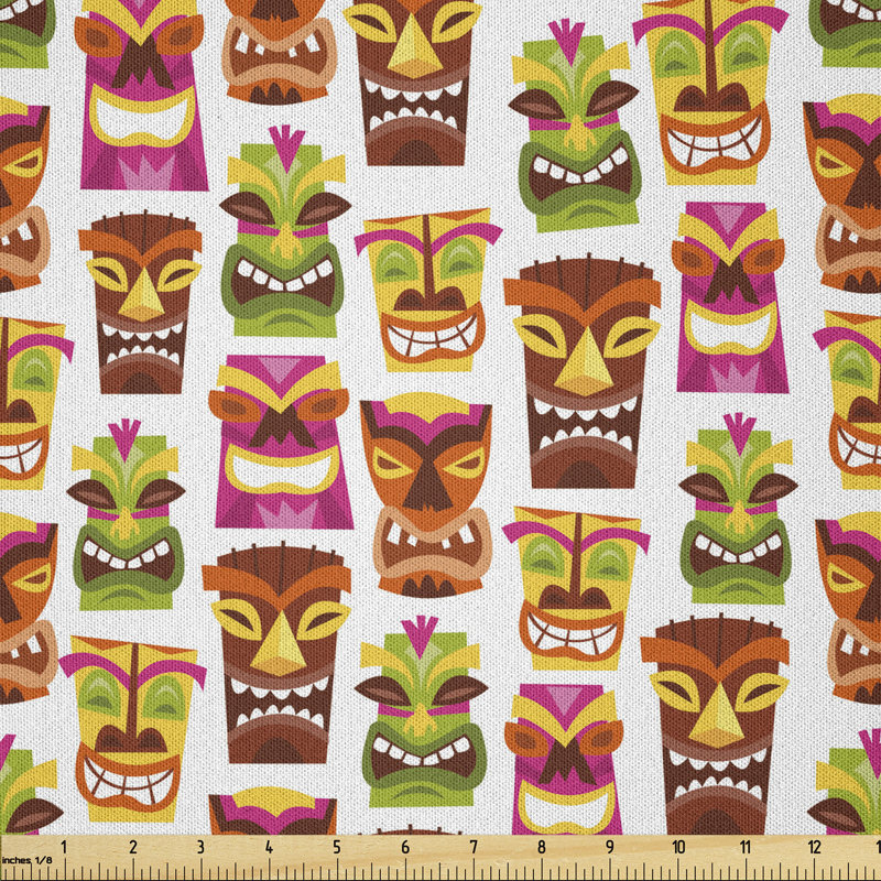 Dalaylah Sixties Retro Inspired Hawaiian Party Happy Tiki Pattern Colorful Fabric