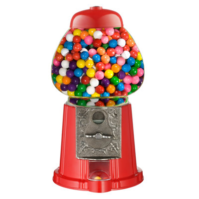 15” Gumball Machine with Coin Bank - Bubble Gum Machine Candy Dispenser with Glass Globe and Metal Base - Vintage Style Gum Ball Vending Dispenser by Great Northern Popcorn (Red)