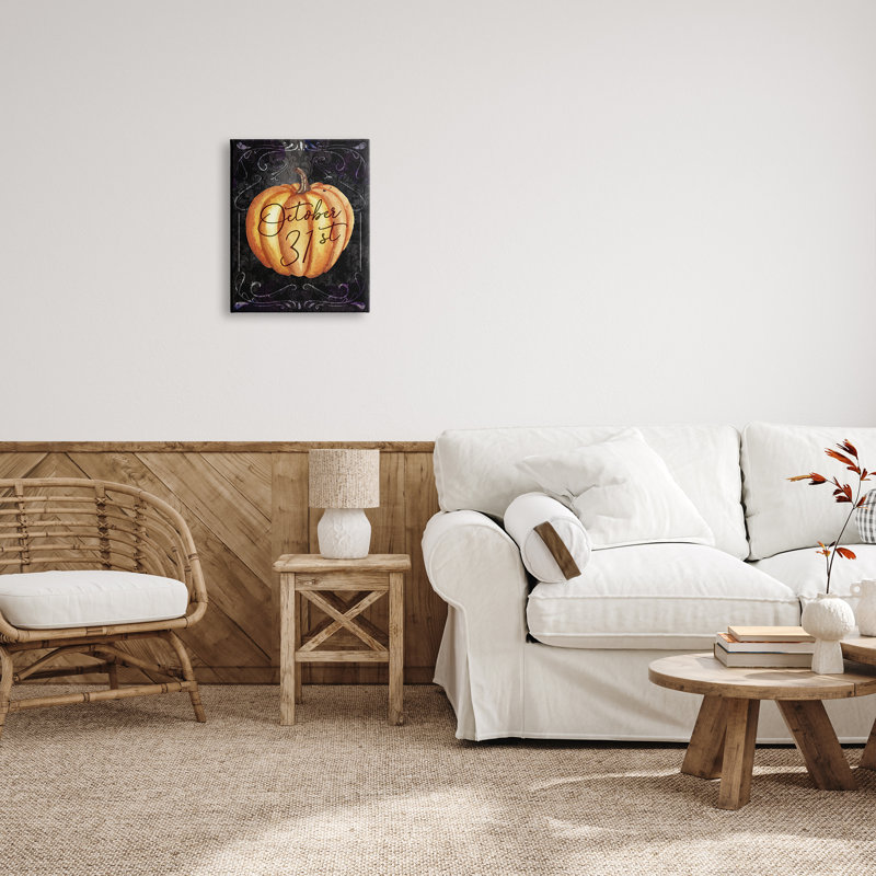 «31 octobre Halloween», citrouille sur toile, H 20 po x l 16 po x P 1,5 po