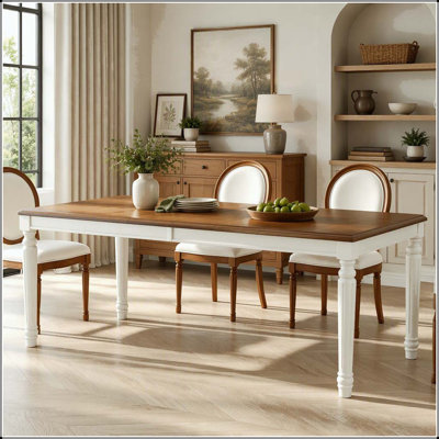 Table de salle à manger rectangulaire traditionnelle avec pieds tournés et plateau encadré