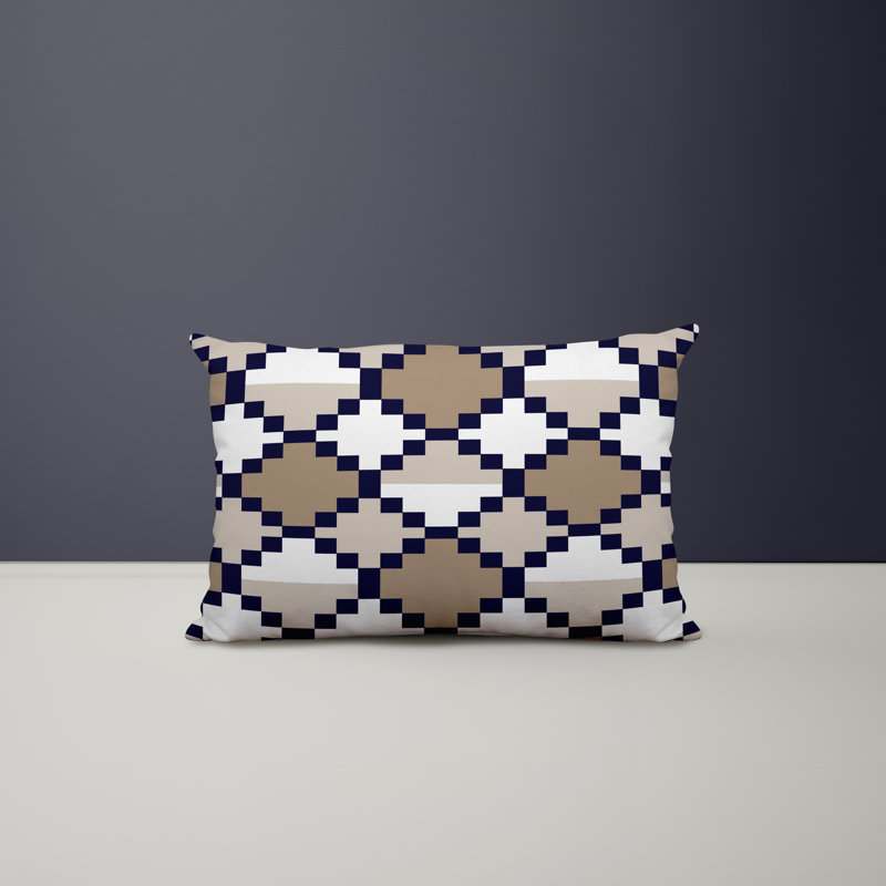 Housse et insert de coussin rectangulaire en polyester pour l'intérieur et l'extérieur, Beige/bleu marine