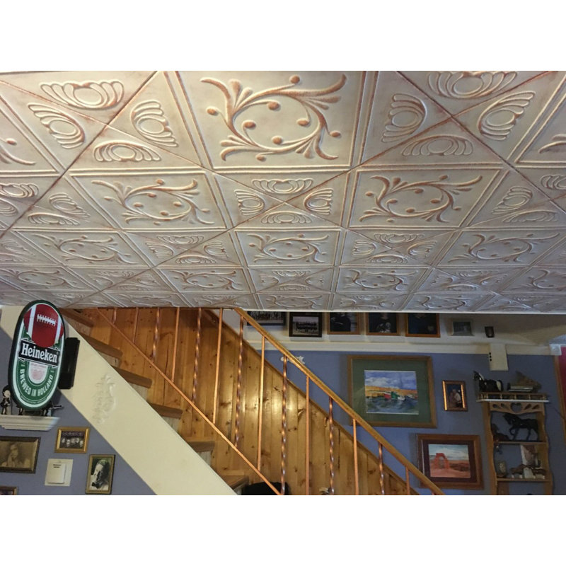 Carreau de plafond en polystyrène à coller 1,6 pi x 1,6 pi Diamond Wreath, Cuivre blanc délavé