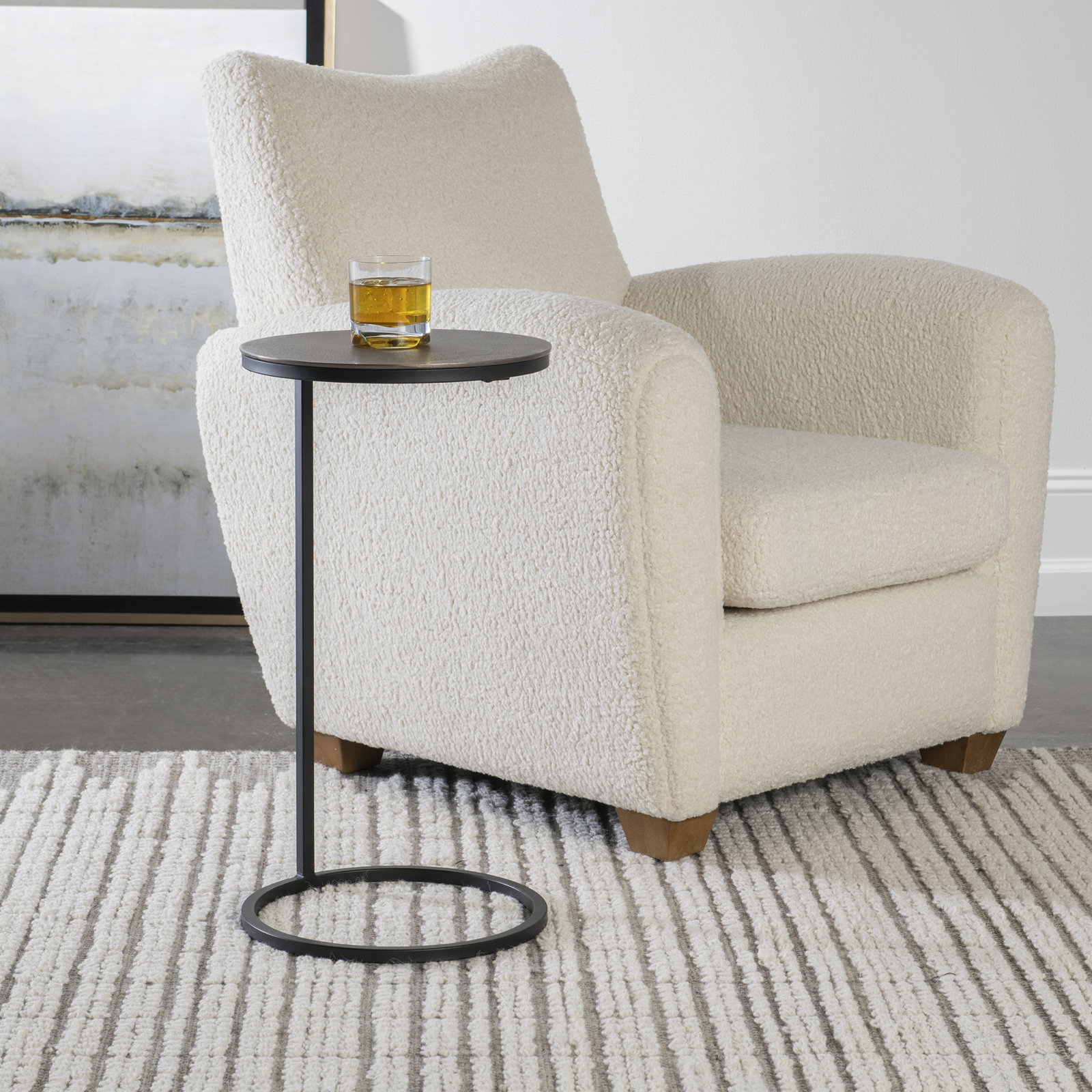 Addie C Table End Table, Antique Nickel Top/Black Base