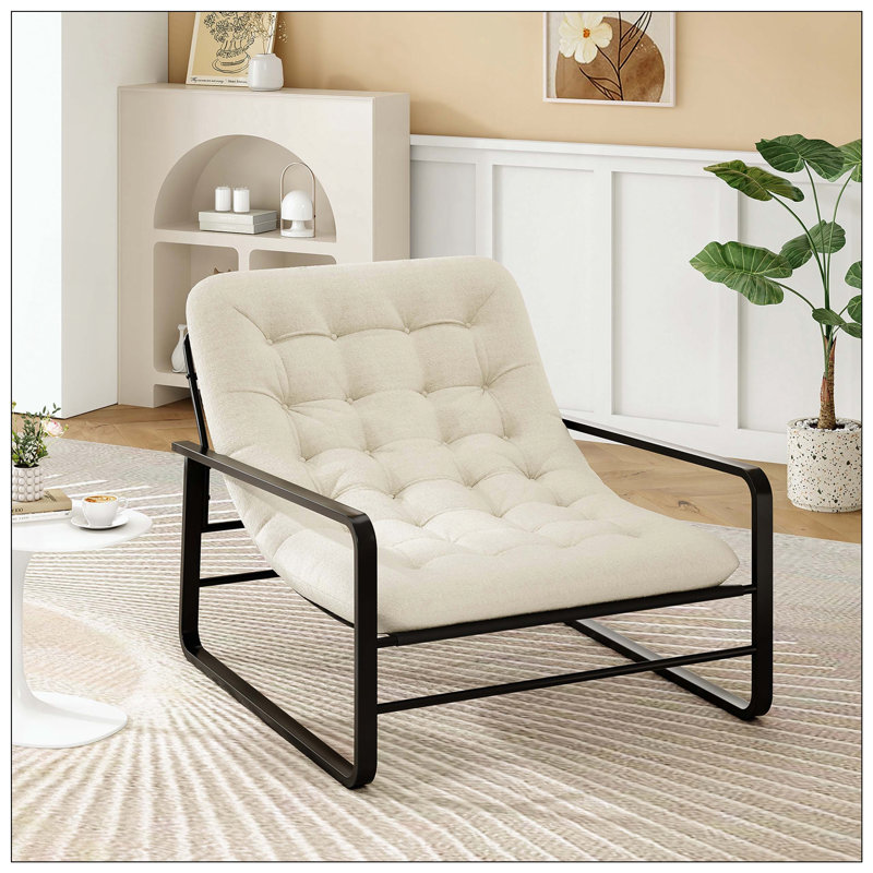 Chaise Mid-Century Sherpa Boucle, H 31,5 po x l 36,2 po x P 46,5 po, Beige