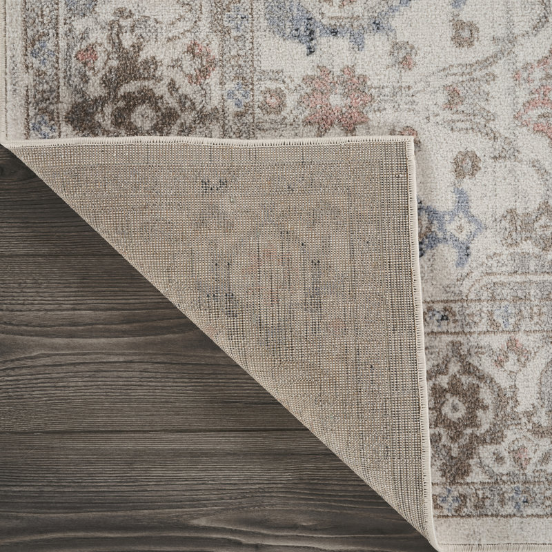 Abani Rugs Tinina Collection VEN140A Washable Traditional Ivory Blue Area Rug, 4' x 6'