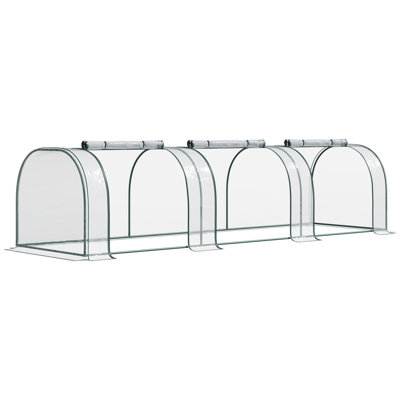 Outsunny 11' X 3' X 2.5' Mini Greenhouse, Portable Tunnel Green House With Roll-Up Zippered Doors, UV Waterproof Cover, Steel Frame, Clear
