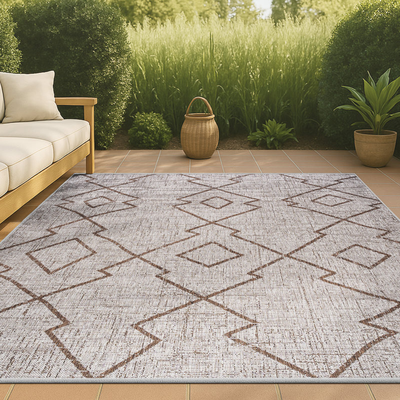 Worceer Tribal Diamond Trellis Beige/Brown Indoor/Outdoor Rug, Rectangle 7'9" x 10'