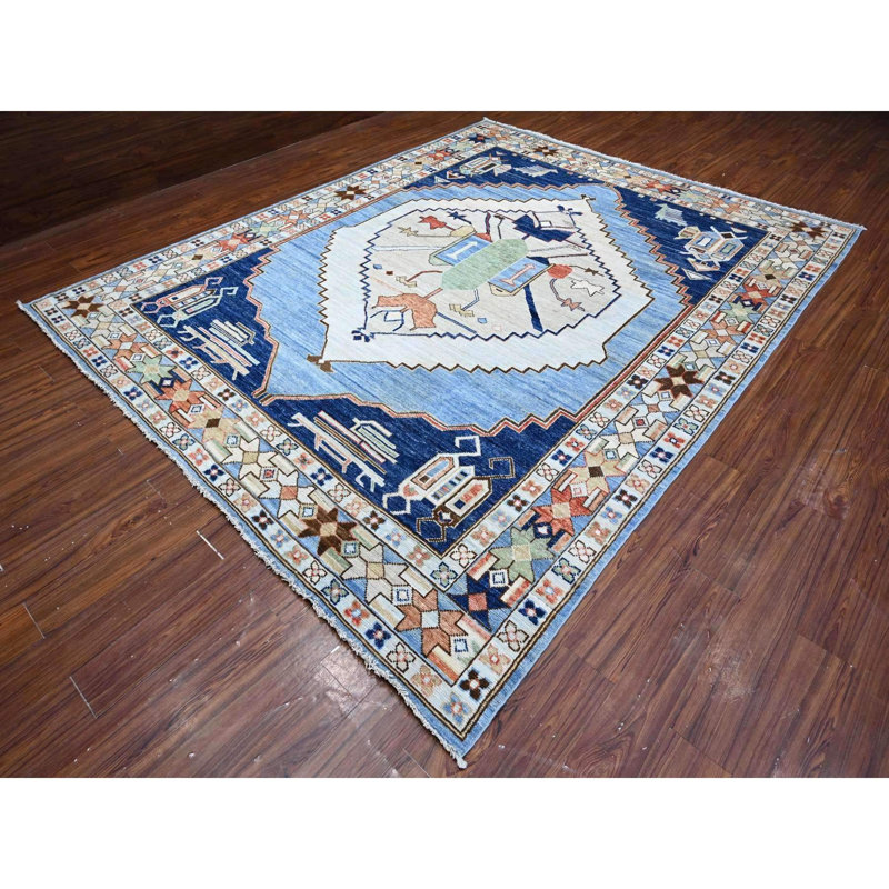Tapis oriental en laine noué à la main 9 pi 1 po x 11 pi 4 po bleu Anatolian Village