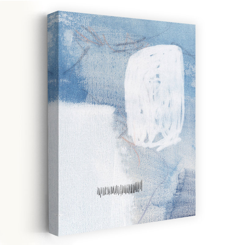 Art mural minimaliste contemporain blanc et bleu abstrait, H 24 po x l 16 po