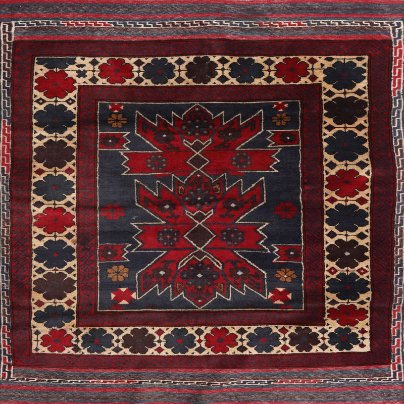 Tapis blanc / noir / bleu Southwestern, Rond 5 pi