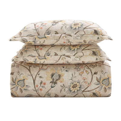 Penrose Flax Washed Linen Blend Floral Updated Classic Chic Casual Comforter Set