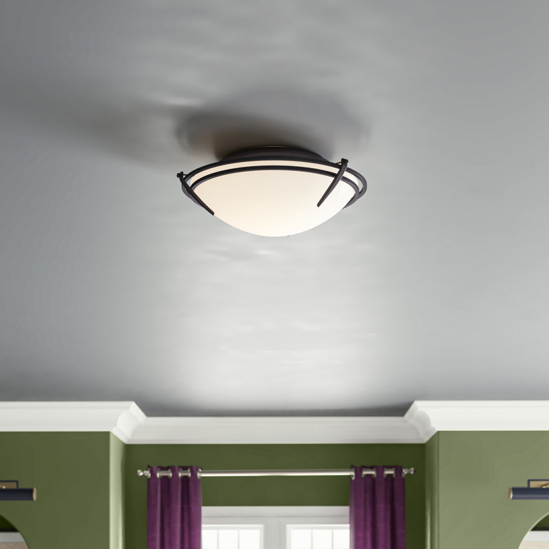 Tryne 2 - Light 15.7" Simple Bowl Flush Mount, Black, (2) 60W A-19 Medium Base Bulbs, Opal