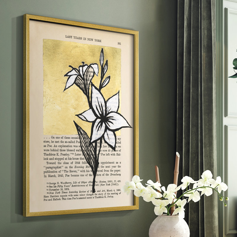 Floral Diary I, reproduction encadrée - bois massif, Or, H 20 po x l 16 po