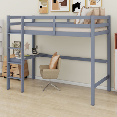 Lit mezzanine haut, lit mezzanine en bois avec garde-corps de sécurité, bureau intégré, échelle