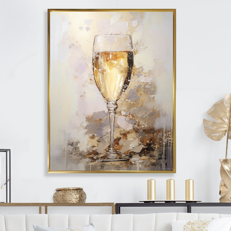 Vin, art mural sur verre de Champagne, H 32 po x l 24 po x P 1 po, Cadre flottant doré