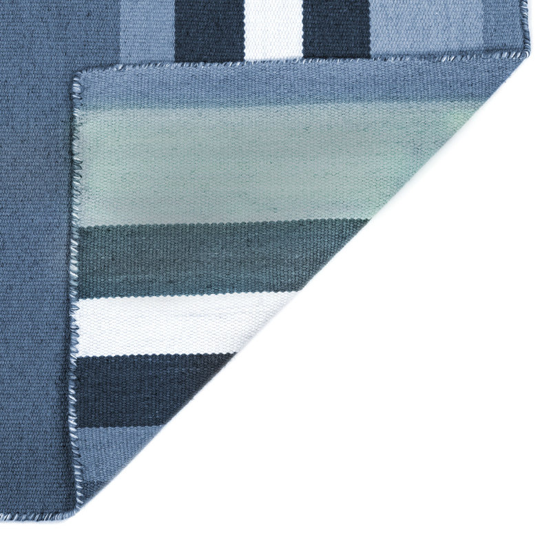 Tapis rayé bleu tissé à plat à la main Jonathon, Rectangle 3 pi 6 po x 5 pi 6 po
