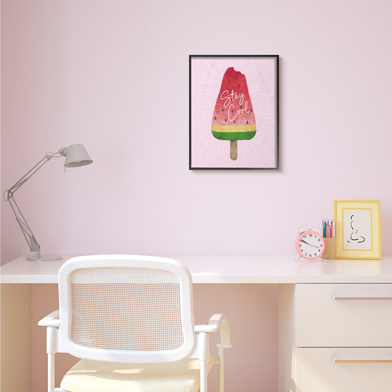 Davin Stay Cool Watermelon Ice Cream Art, H 20 po x l 16 po, Giclée encadrée noir minuit