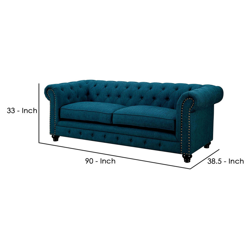 Jeffreys Upholstered 90'' Sofa, Teal Blue
