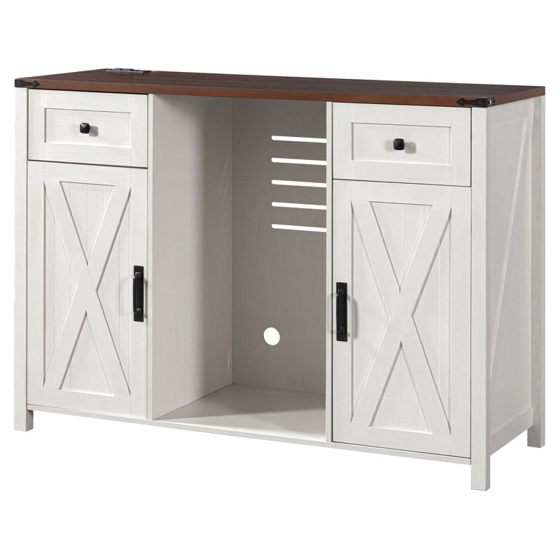 Buffet 53,2 "avec mini réfrigérateur Hudson, prise de courant, portes cannelées Hudson, White