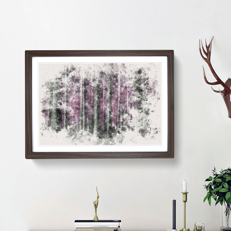 Forest in Pink - Picture Frame Painting Print, 62cm H x 87cm W x 2cm D, Walnut Framed