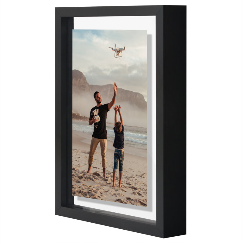 Rickesha Floating Aluminum & Plexiglass Picture Frame - Black, 5" x 7"