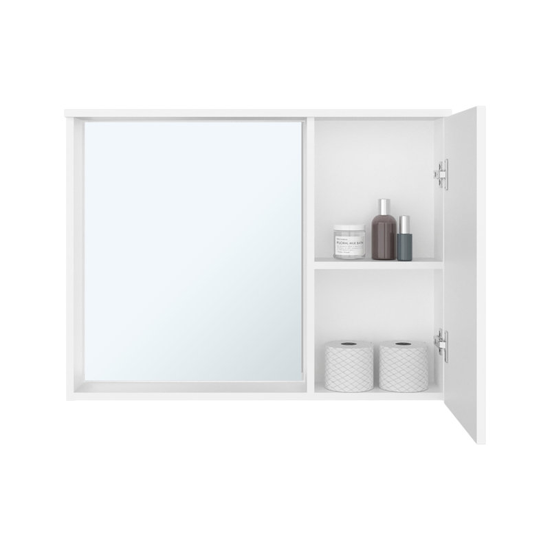 Armoire à pharmacie murale blanche avec panneau ondulé en miroir, 2 tablettes, solution de salle de bain contemporaine, hauteur de 23,7 pouces, compartiment de 31,3 pouces de large, rangement efficace,