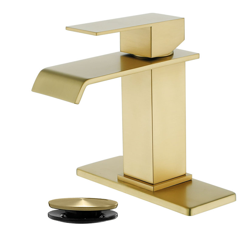 Single Hole Bathroom Faucet With Pop-Up Drain Assembly Waterfall Bathroom Sink Faucets Stainless Steel Single Handle Bathroom Basin Taps With Deck Plate