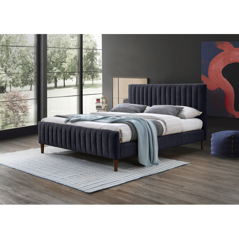 Lit plateforme tapissier Spencer Catisha, Bleu, Grand