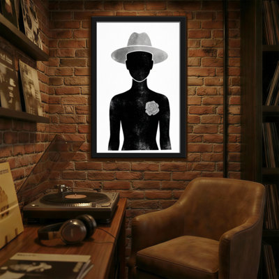 Silhouette de plantes et de fleurs avec chapeau et rose
