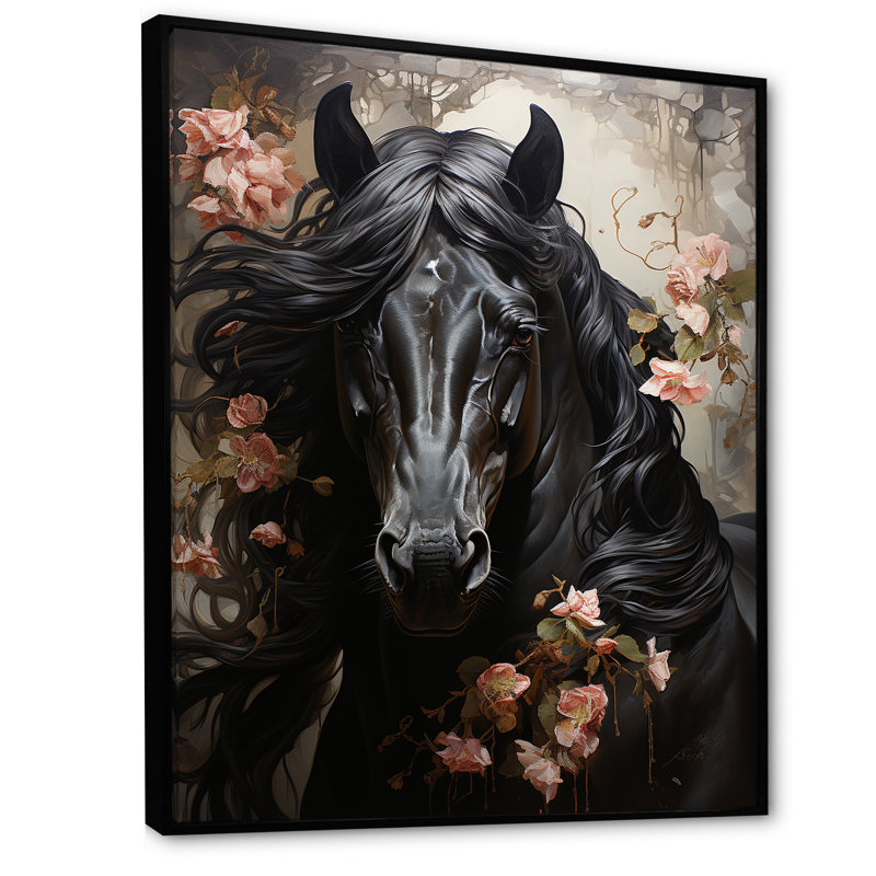 «Black Flower Stallion», reproduction sur toile encadrée, Cadre flottant noir, H 20 po x l 12 po x P 1 po