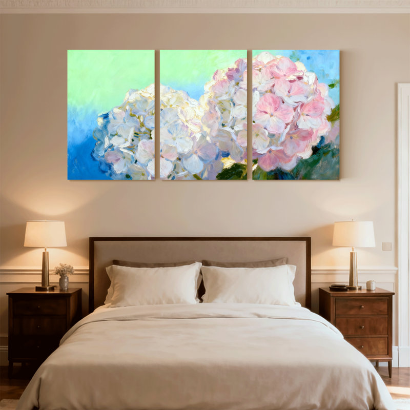 Hydrangées, ensemble de 3 impressions sur toile, H 18 po x l 36 po