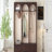 Farmhouse Wooden Style Hall Tree with Arched Design, Elegant Entryway Bench with Retro Hooks, Rustic Coat Rack & Shoe Organizer with Drawers for Living Room, Dark Walnut-2139705393