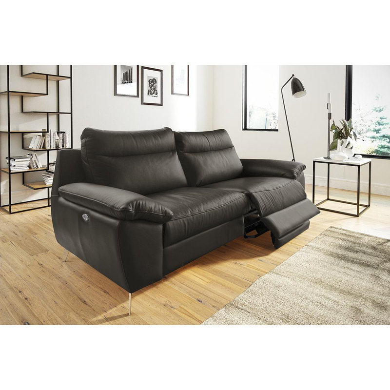 Edema Genuine Leather 2 Seater Reclining Sofa, Anthracite, 2