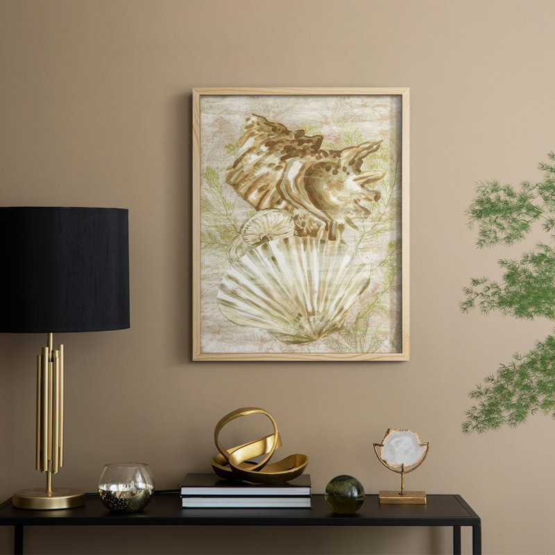 «Antique Peach Shell Collage II», reproduction encadrée - bois massif, Naturel, H 11 po x l 9 po