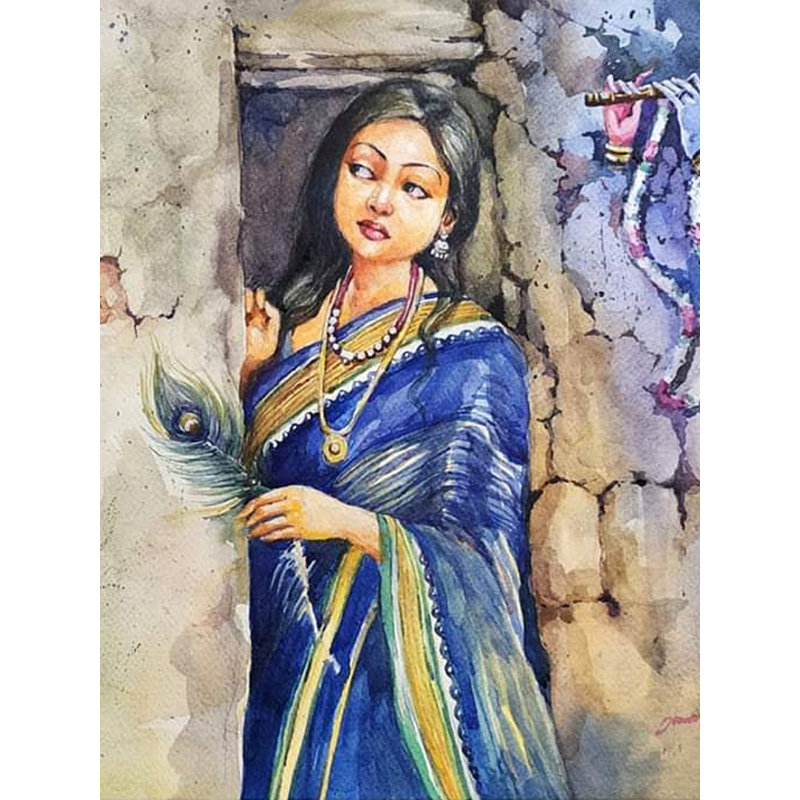 «Finding Lord Krishna» | Aquarelle sur papier | Par Sarat Shaw